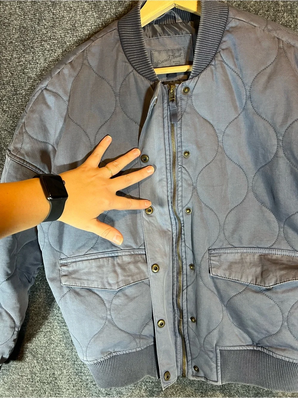 Quilted Bomber Jacket - Dusty Blue